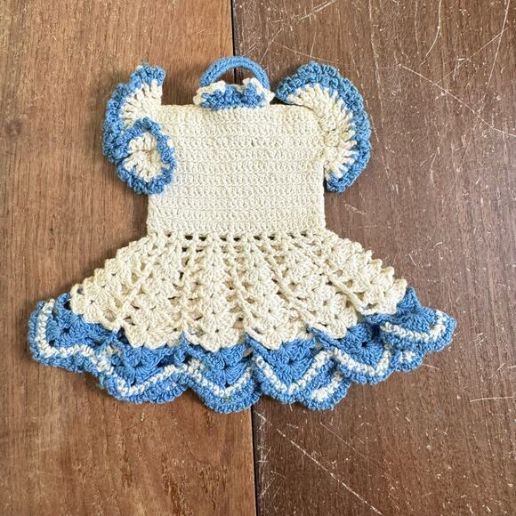 Vintage hand made white blue crocheted dish soap bottle dress kitsch decor‎ - Picture 1 of 3